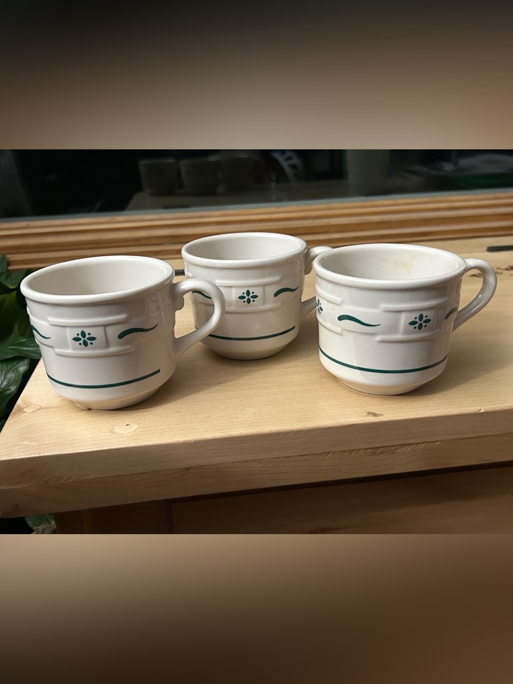 3 Heritage Green Longaberger Coffee mugs